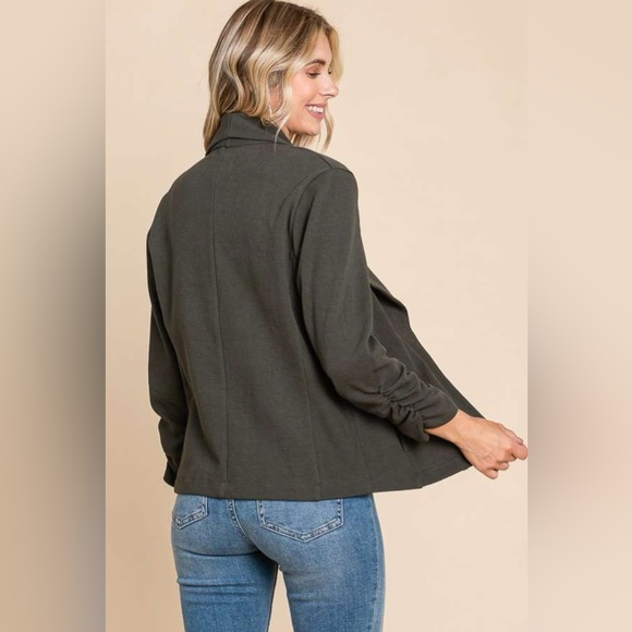 Culture Code Full Size Ruched Open Front Long Sleeve Jacket - Picture 2 of 4